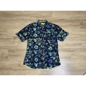 Descendant Of Thieves Shirt Mens Sz L Green Floral Short Sleeve Button Up